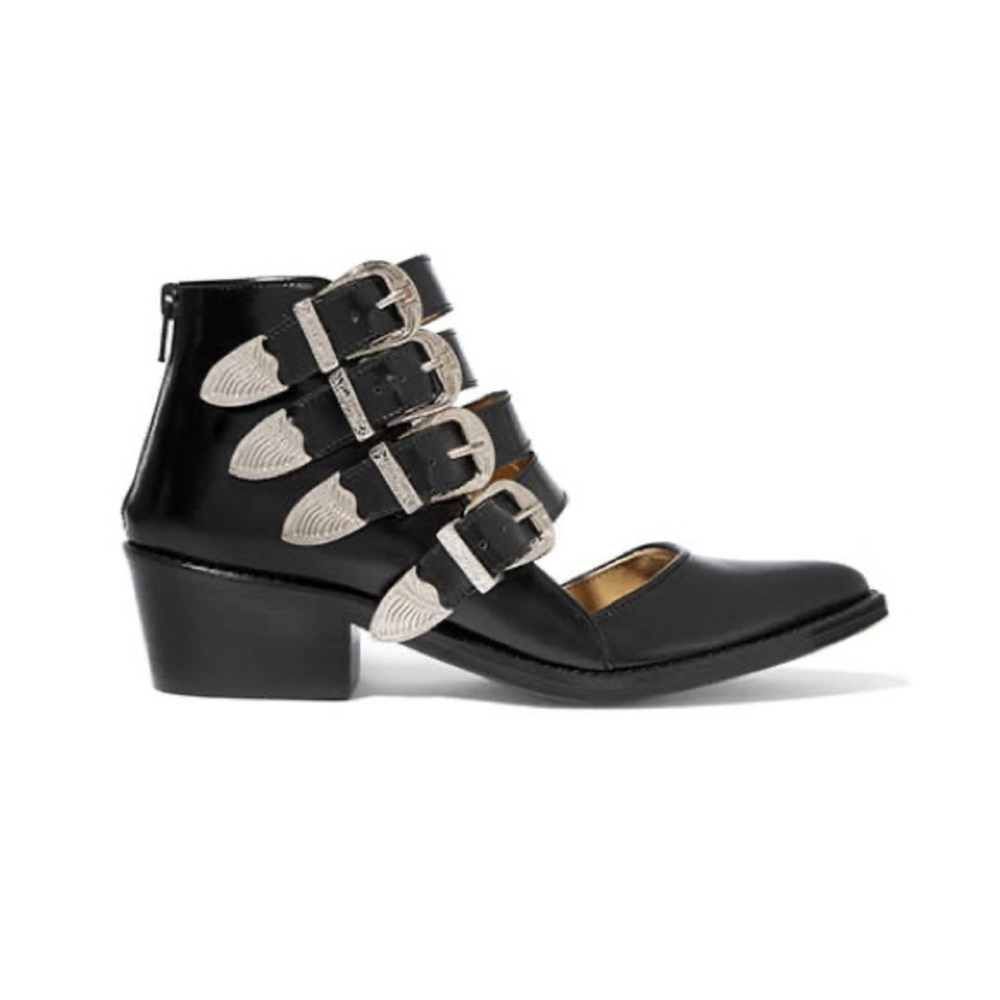Black Leather Ankle Boots with Silver Buckles